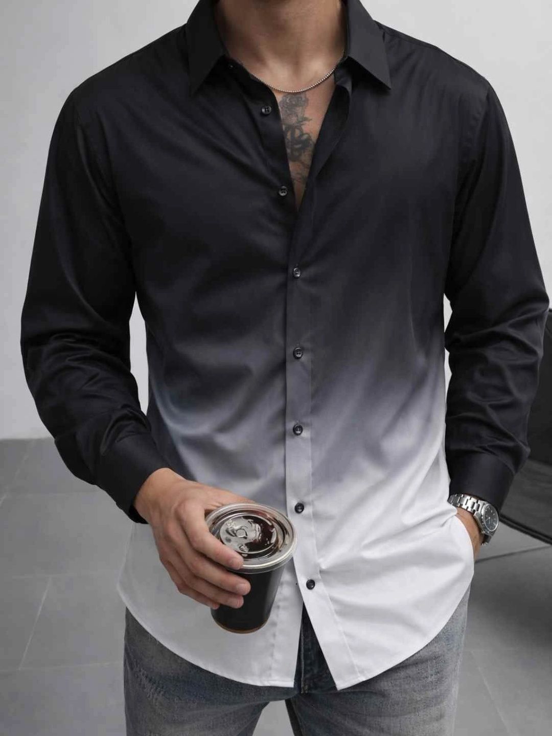 Uiriuy Uiriuy Men Ombre Casual Shirt