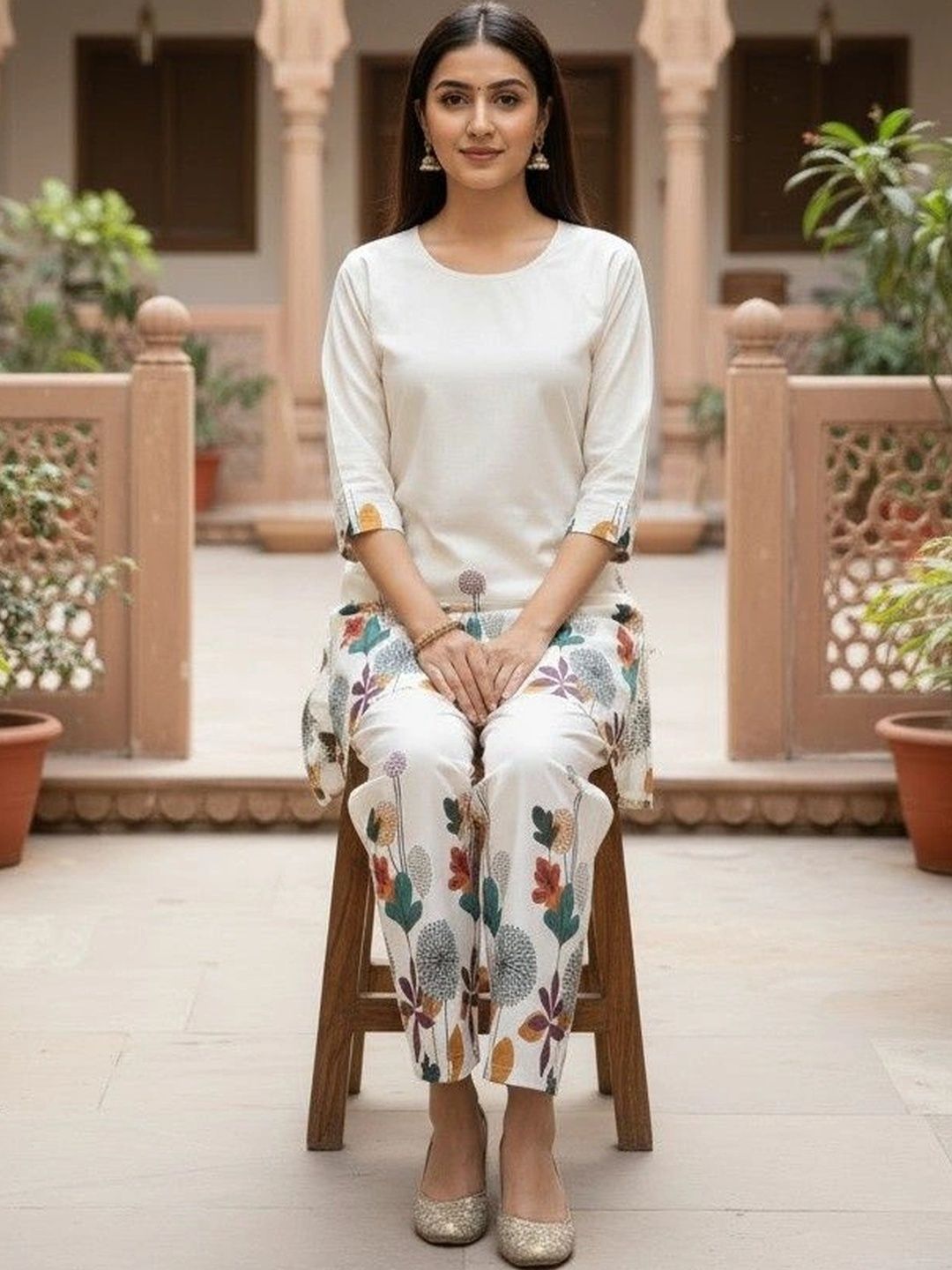 Megh studio Floral Cotton Printed Top with Palazzos