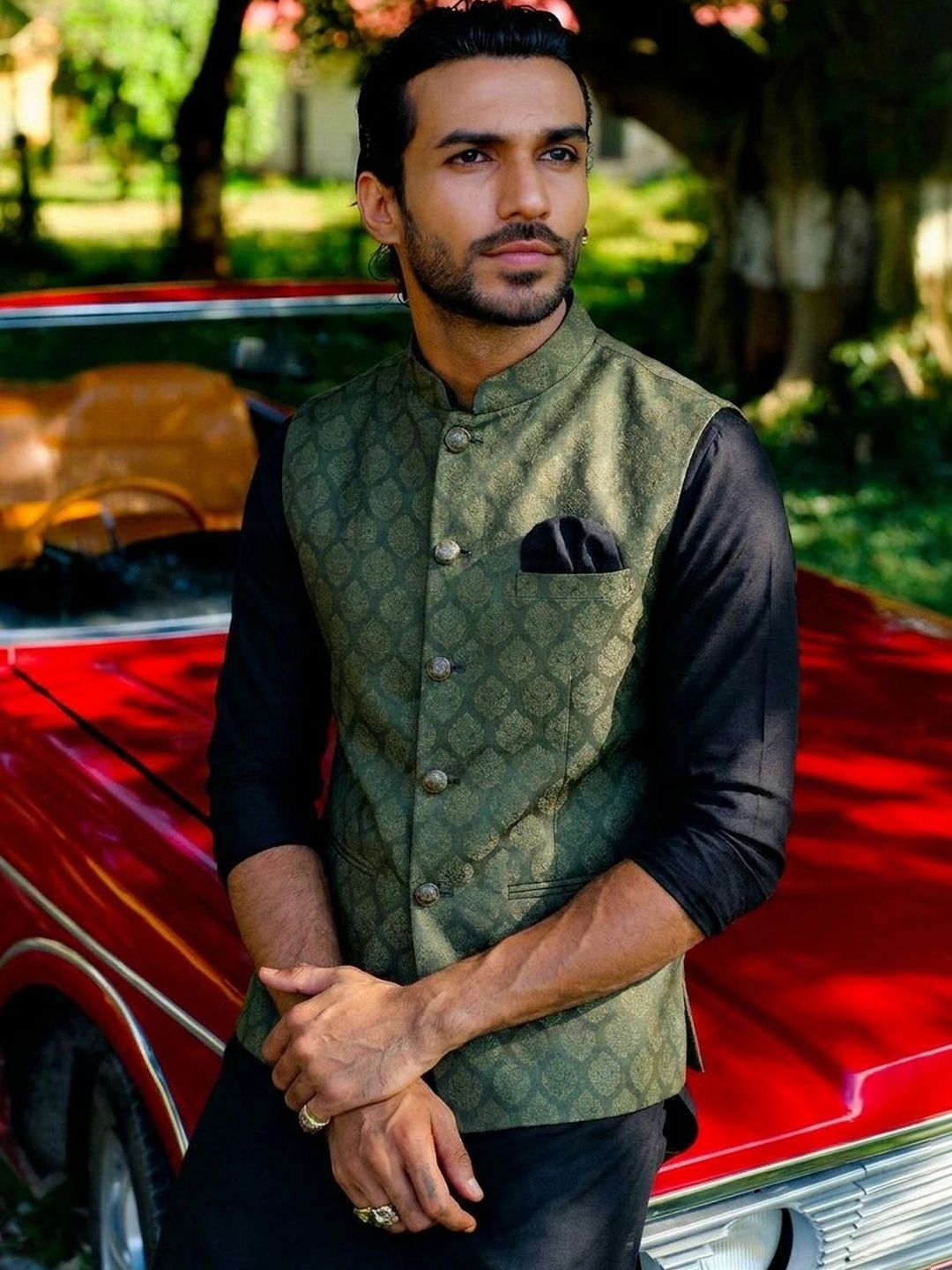 KISAH Woven Designed Mandarin-Collar Nehru Jacket