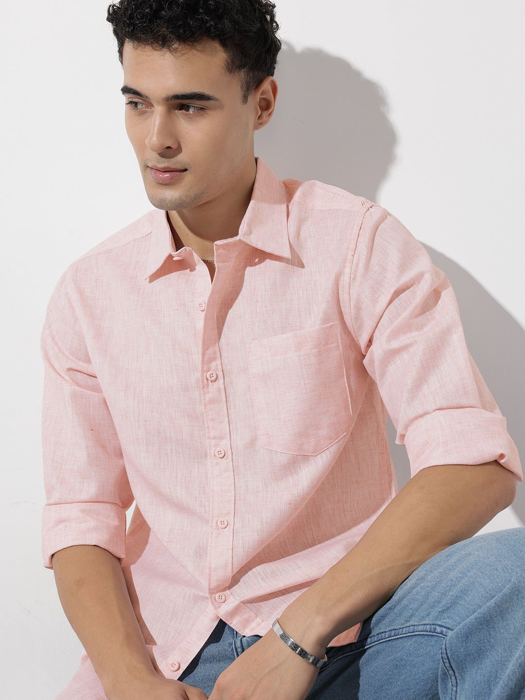 The Roadster Life Co. Spread Collar Cotton Linen Casual Shirt