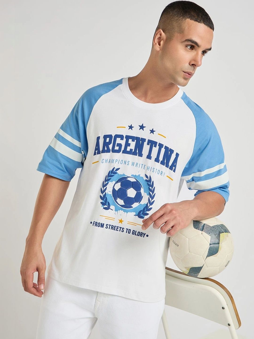 DILLINGER Men Foot Ball Team Printed Oversized Raglan Sleeve Cotton Tshirt