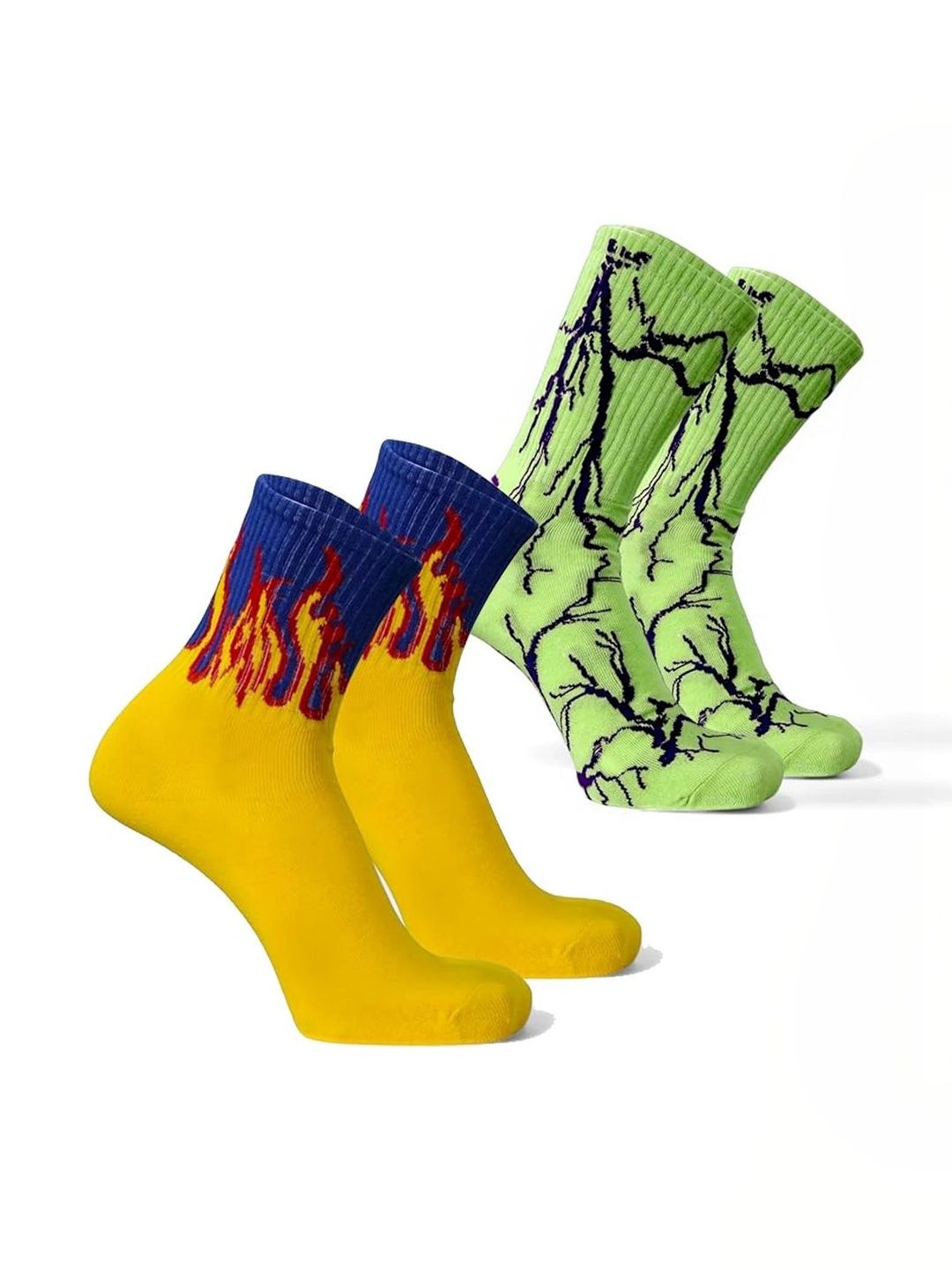 BEAR&BEYOND Men Pack of 2 Cotton Patterned Calf Length Socks