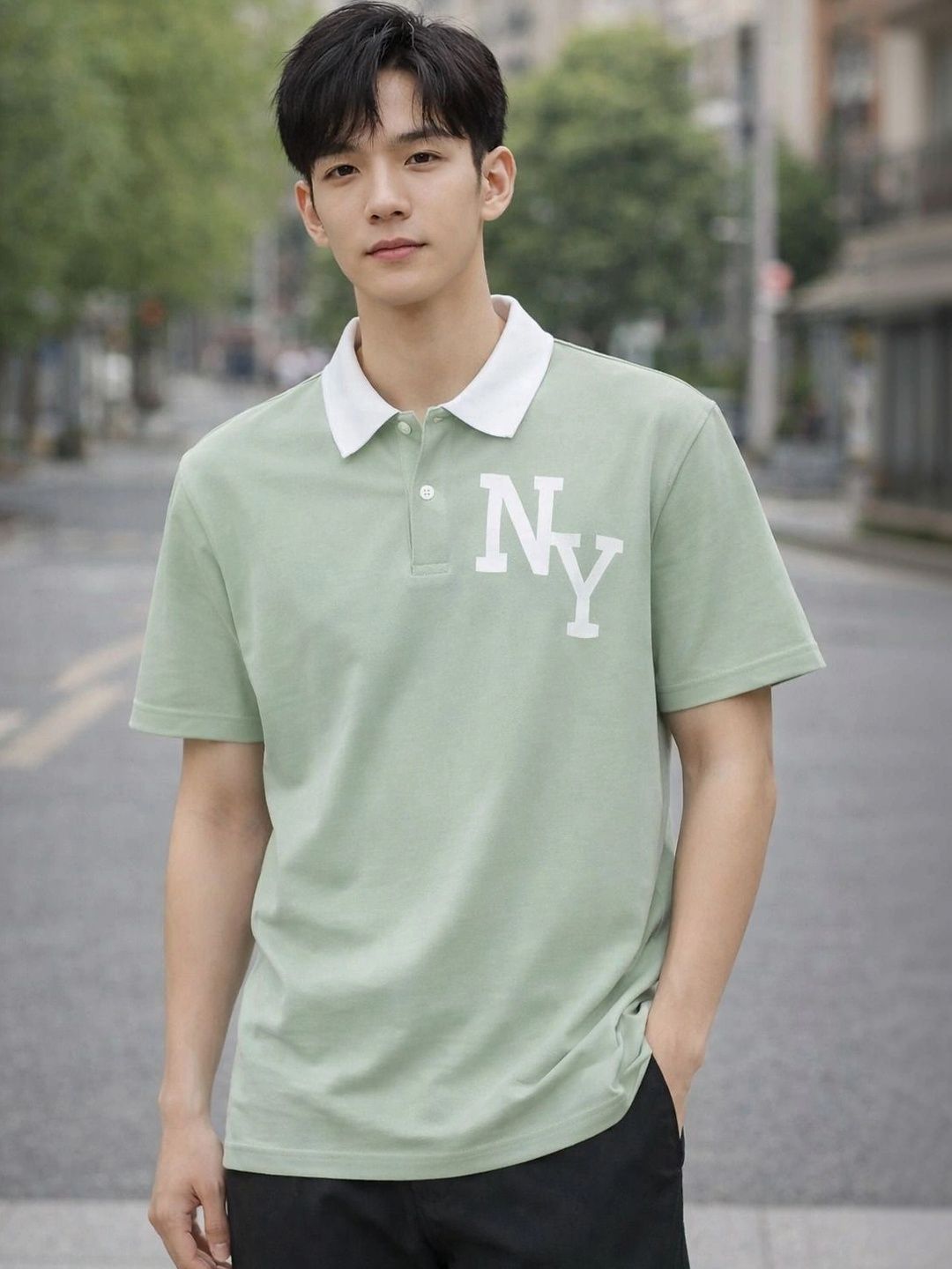HERE&NOW Men Typography Printed Polo Collar T-shirt