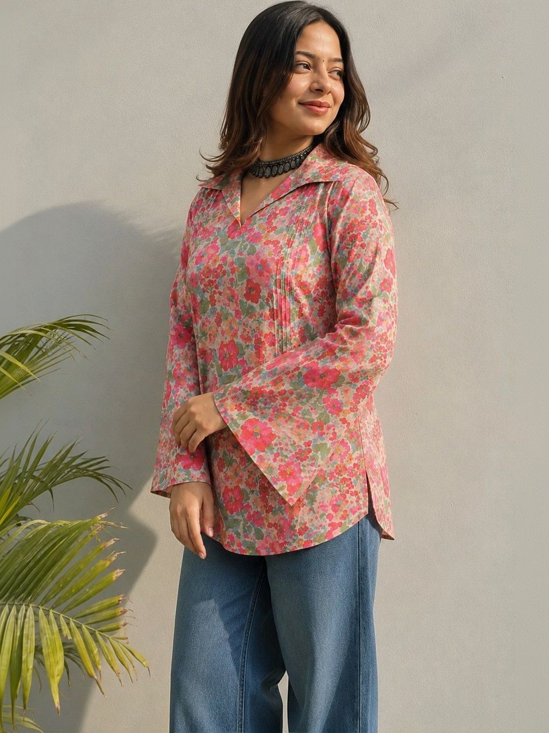 Maavish Maavish Floral Print Cotton Blend Top