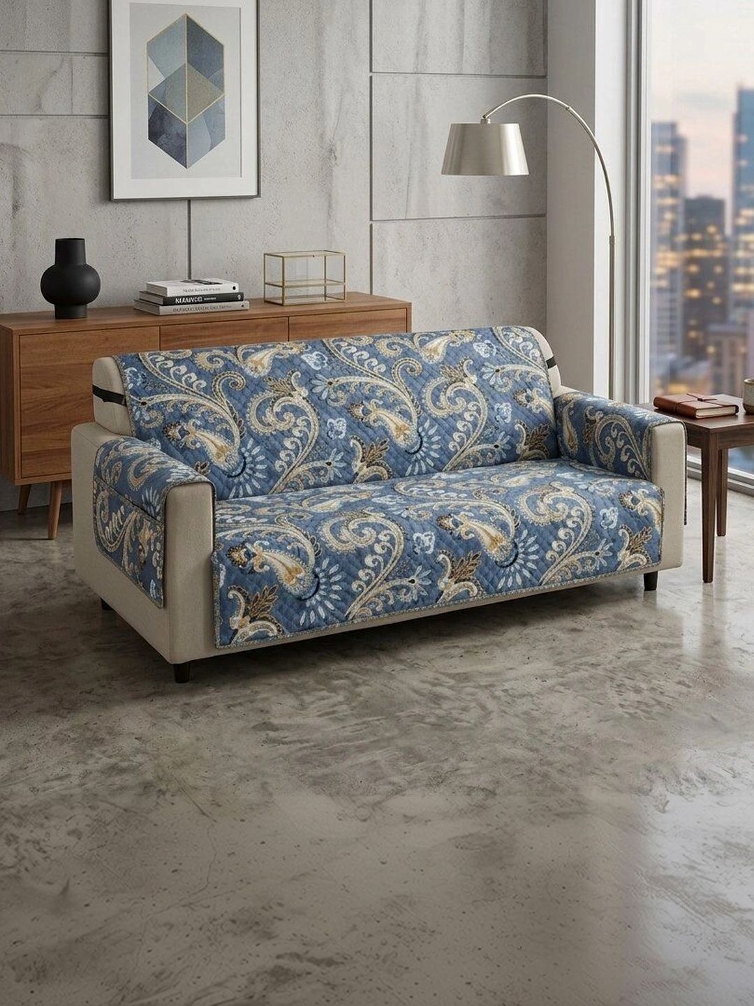 salajya anchla salajya anchla Blue Printed Sofa Cover With Arms