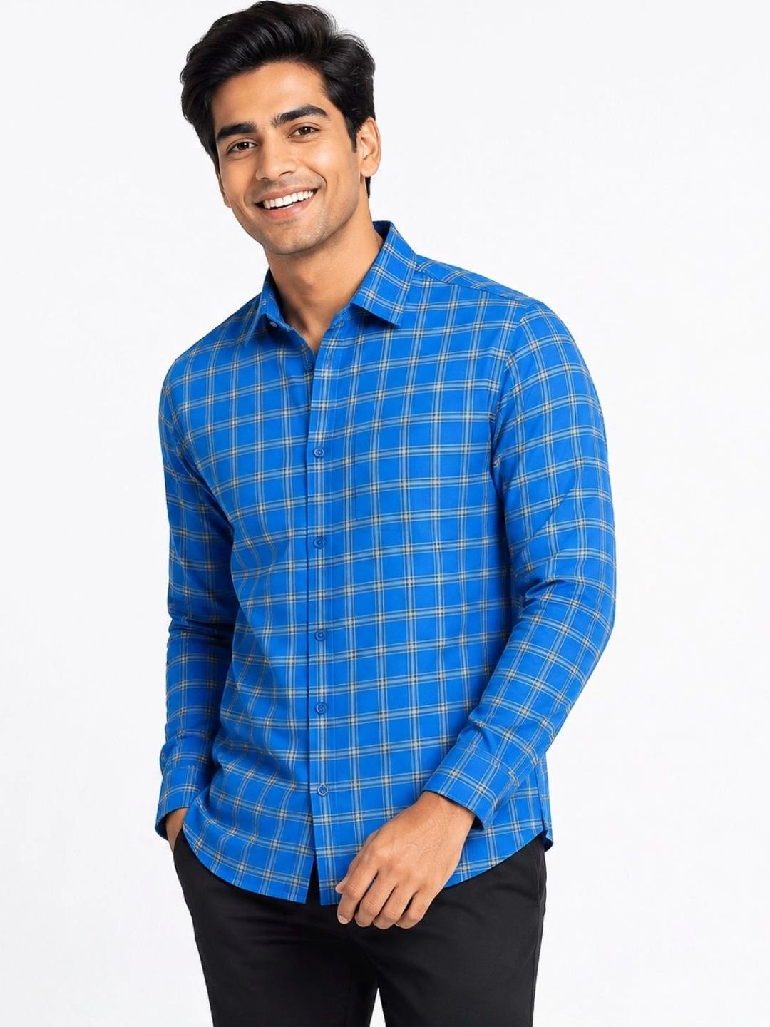 Garment Globe Checked Spread Collar Khadi Cotton Shirt
