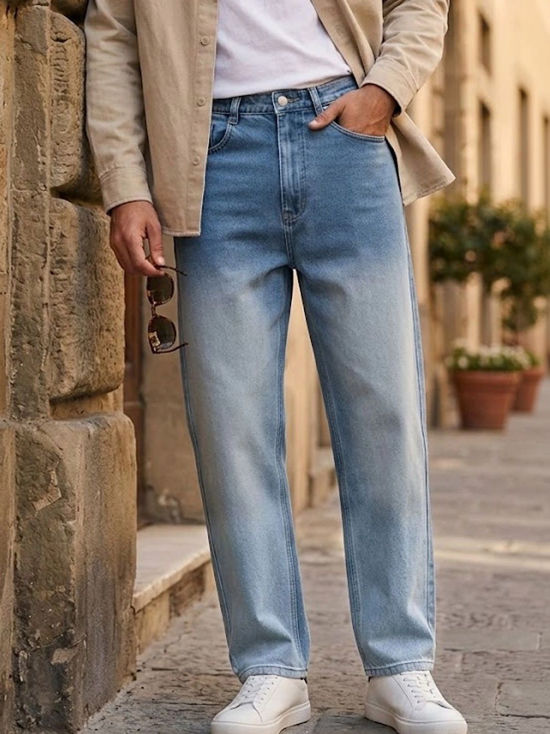 Urbano Fashion Men's Loose Baggy Fit Heavy Washed Faded Denim Jeans Non-Stretchable
