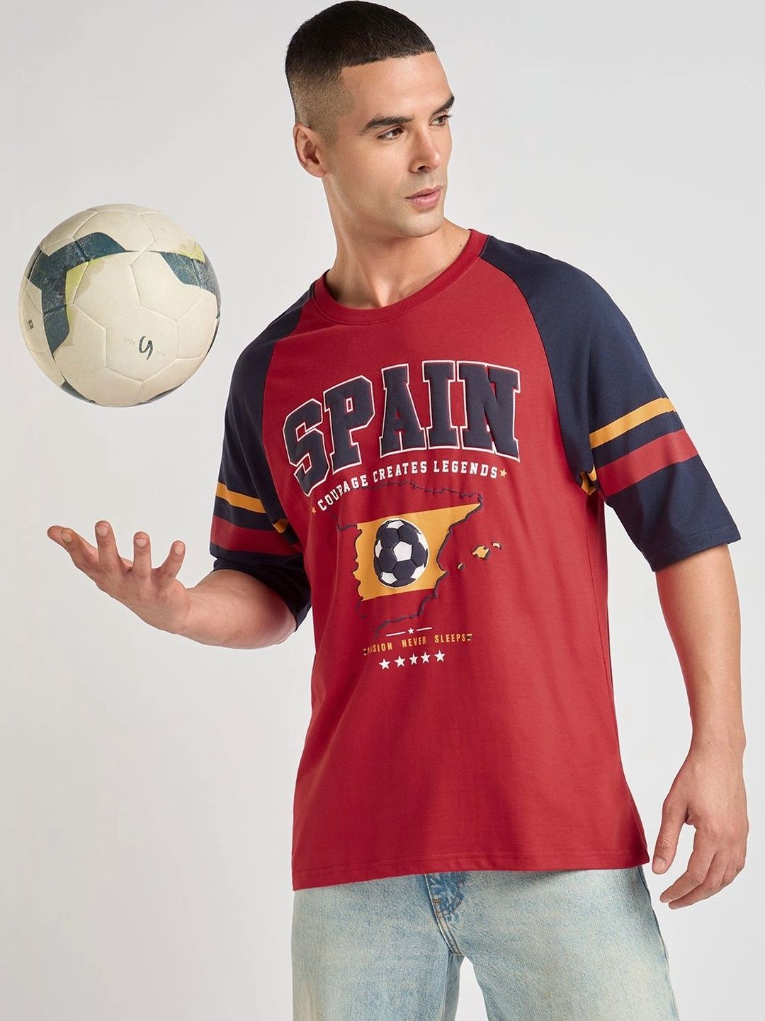 DILLINGER Men Foot Ball Team Printed Oversized Raglan Sleeve Cotton Tshirt