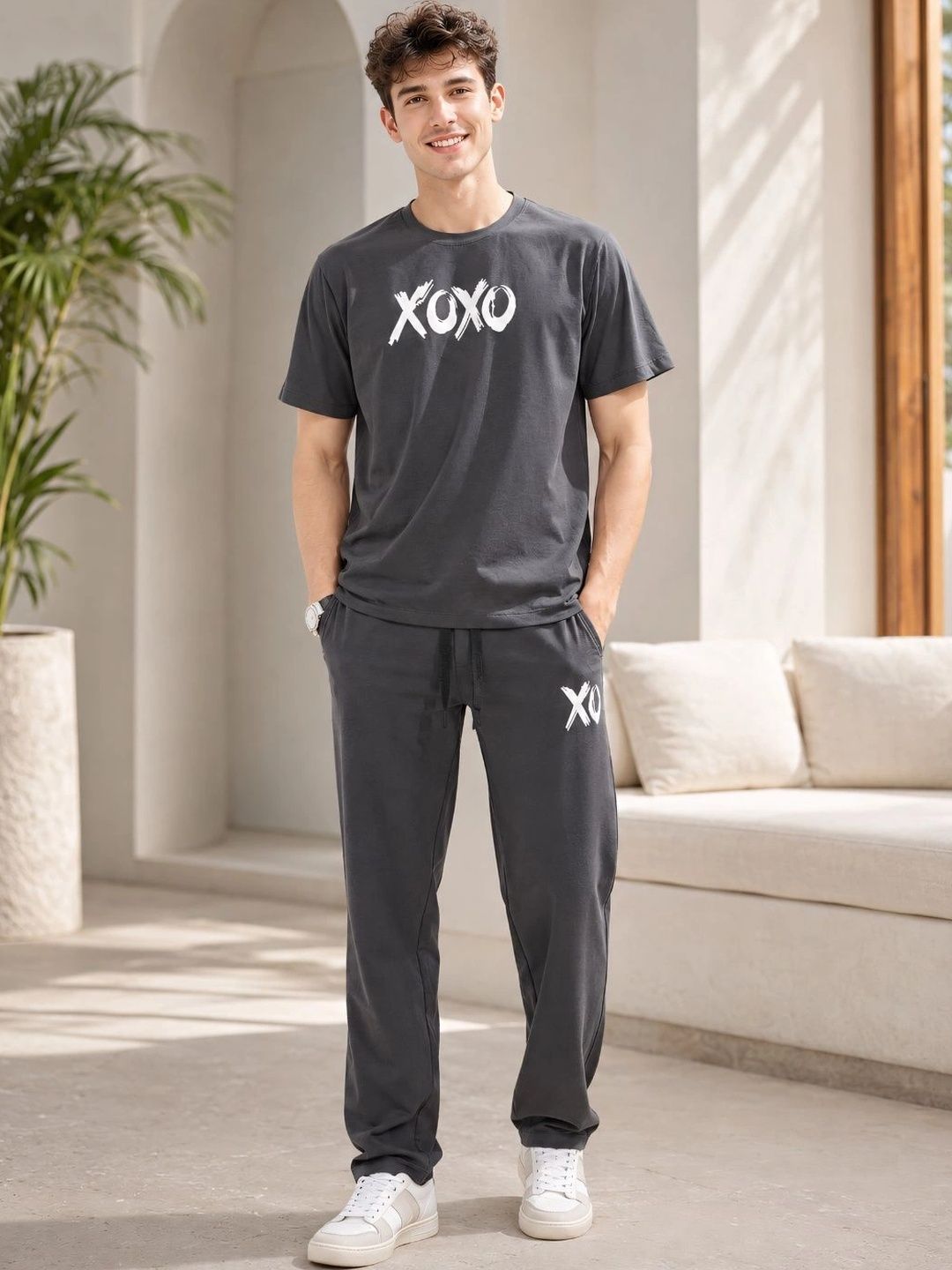 WEET Men Typography Printed Pure Cotton Night suit