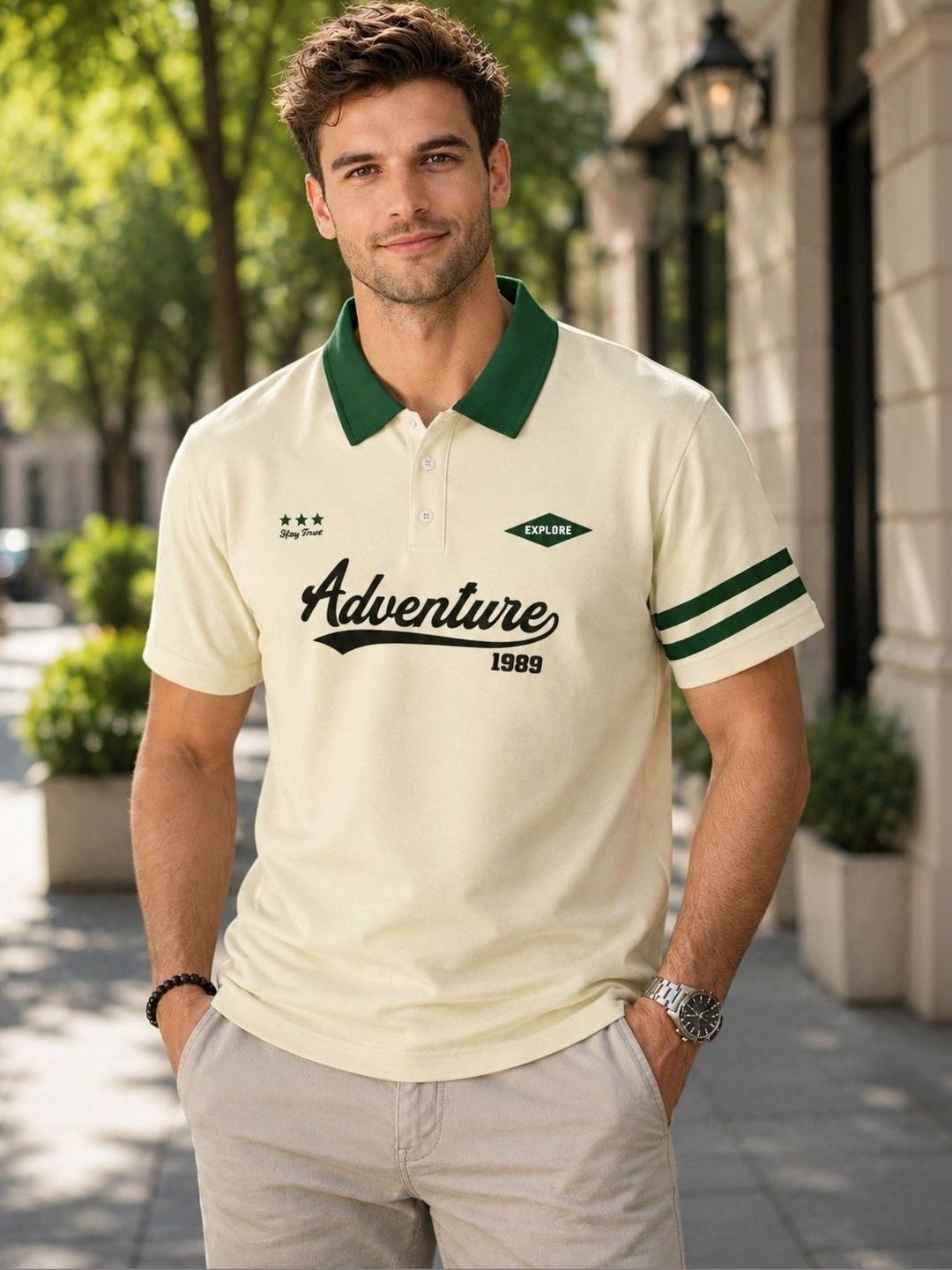HERE&NOW Men Typography Printed Polo Collar T-shirt