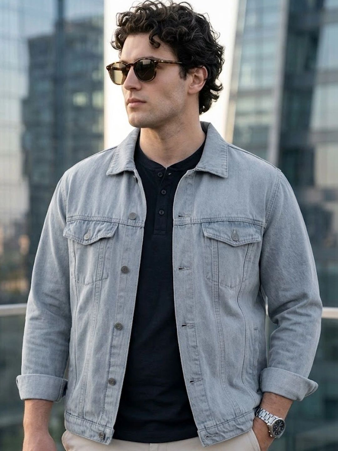 Urbano Plus Men Regular Fit Washed Full Sleeve Denim Jacket