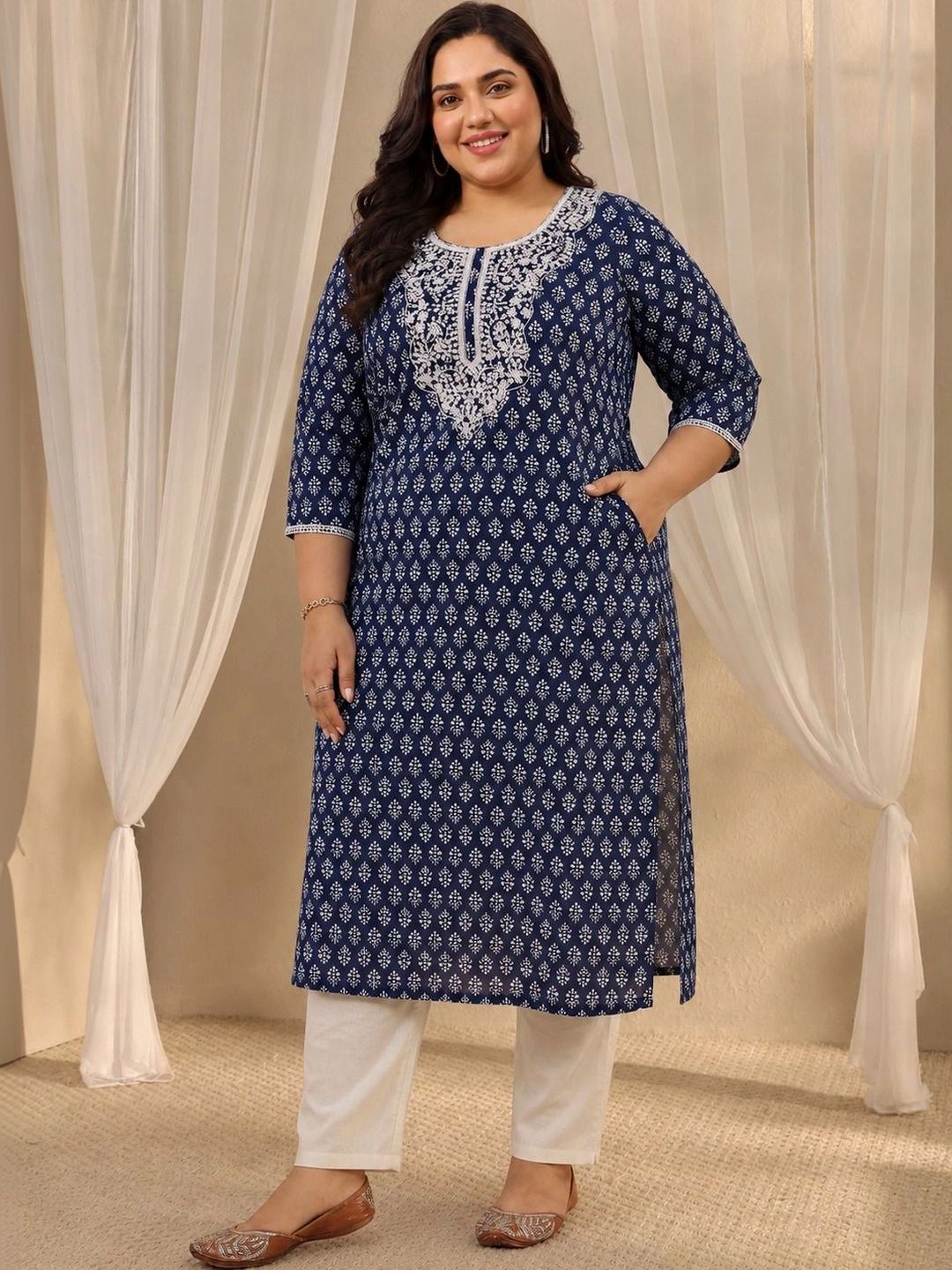 Women Ethnic Motifs Printed Kurta EXTRA LOVE BY LIBAS Women Ethnic Motifs Printed Thread Work Kurta