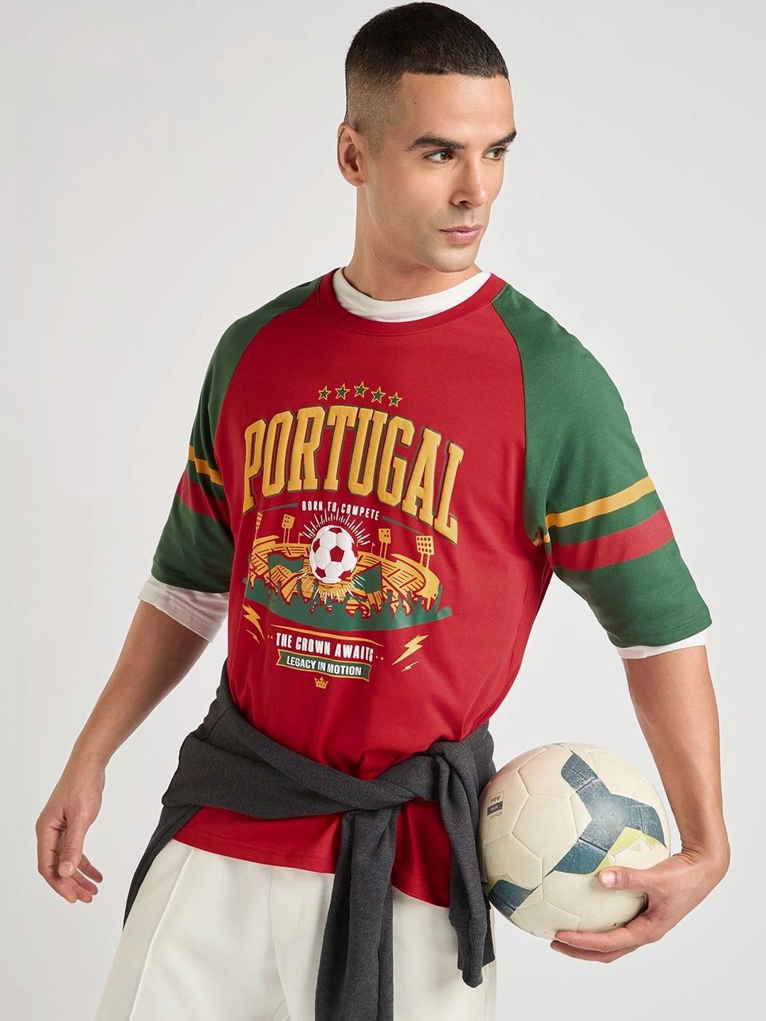 DILLINGER Men Foot Ball Team Printed Oversized Raglan Sleeve Cotton Tshirt