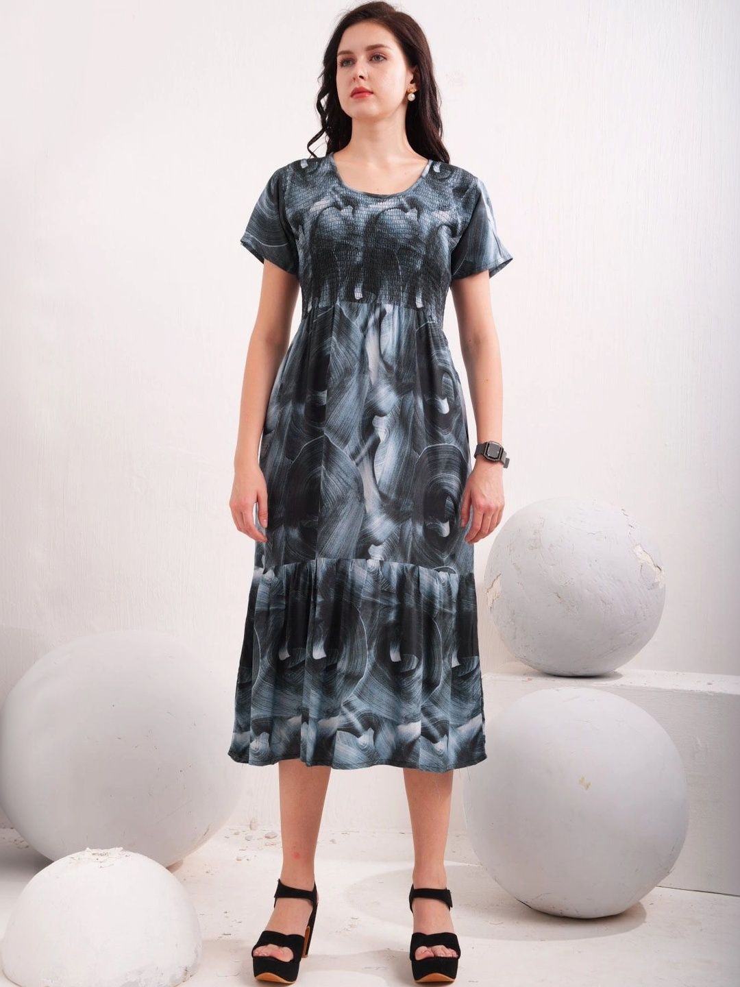Minelli Print A-Line Midi Dress