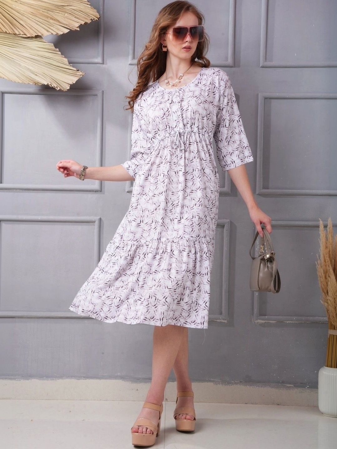 Minelli Print A-Line Midi Dress