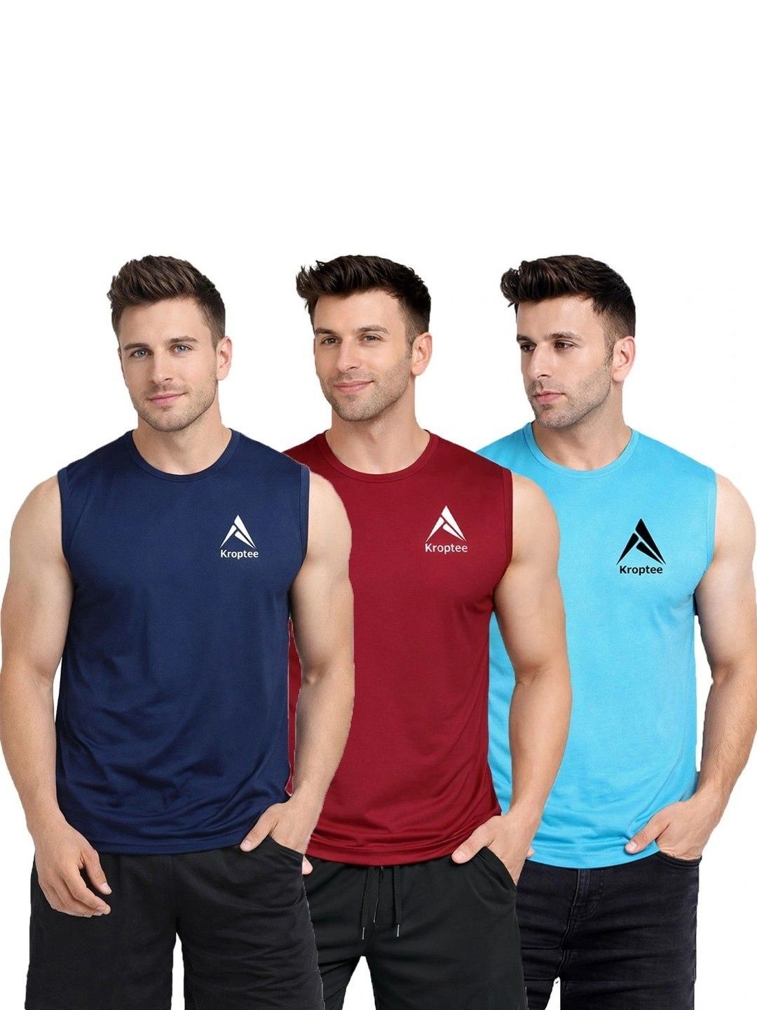Kroptee Pack of 3 Cotton Blend Gym Vest