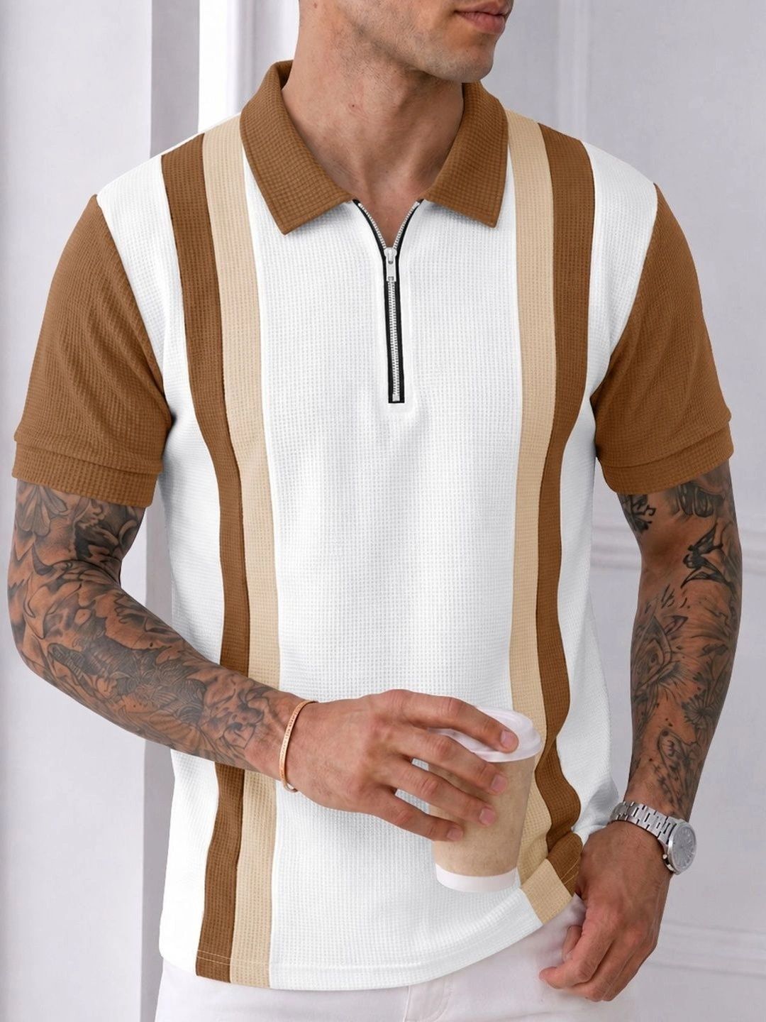 Eyebogler Men Striped Polo Collar T-shirt