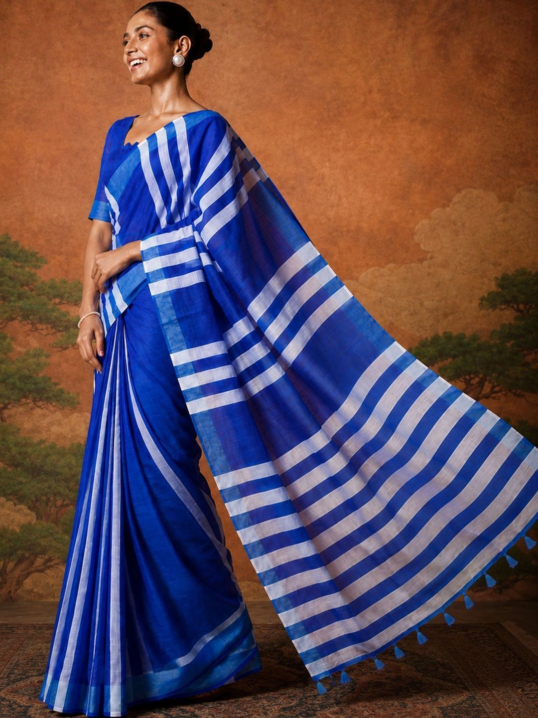Sangria Floral Zari Pure Linen Fusion Khadi Saree