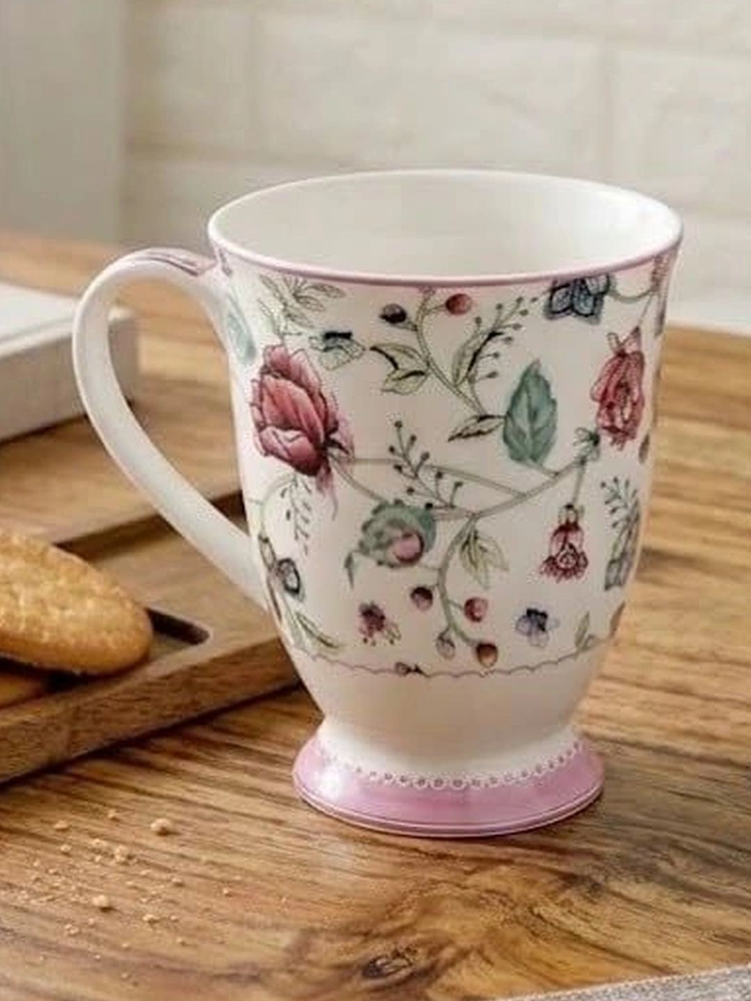 Femora Set of 2 Vintage Floral Ceramic Coffee Mugs Pink Rose Botanical 300 ml