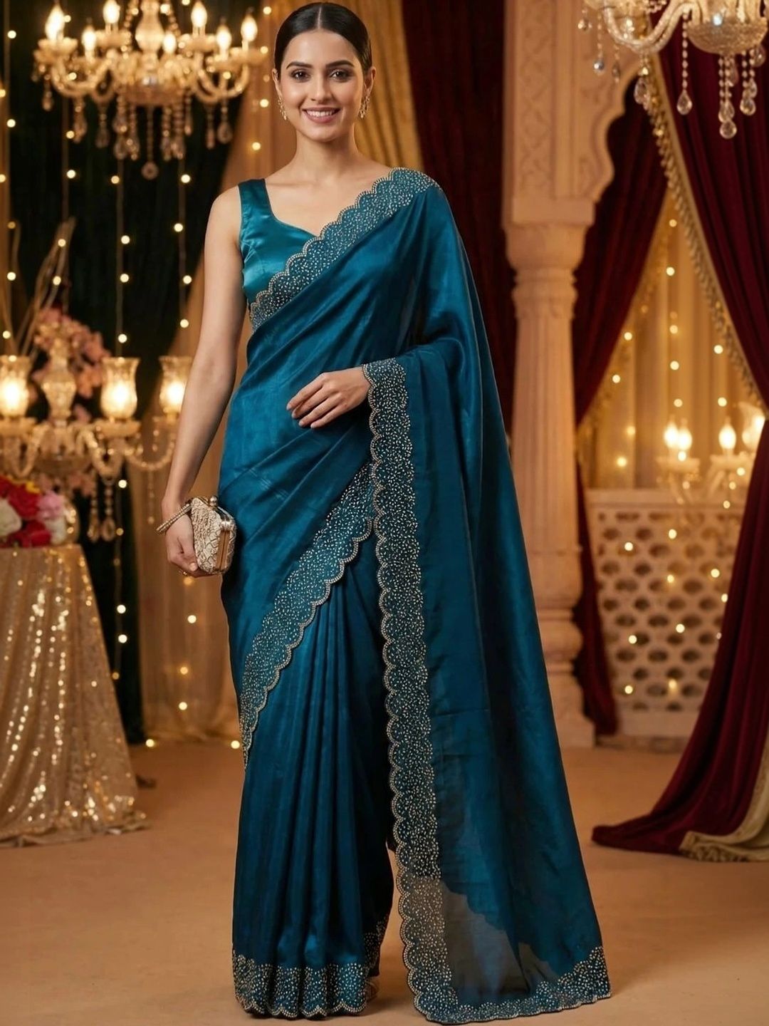 P Originals Ethnic Motifs Embroidered Satin Heavy Work Mysore Silk Saree