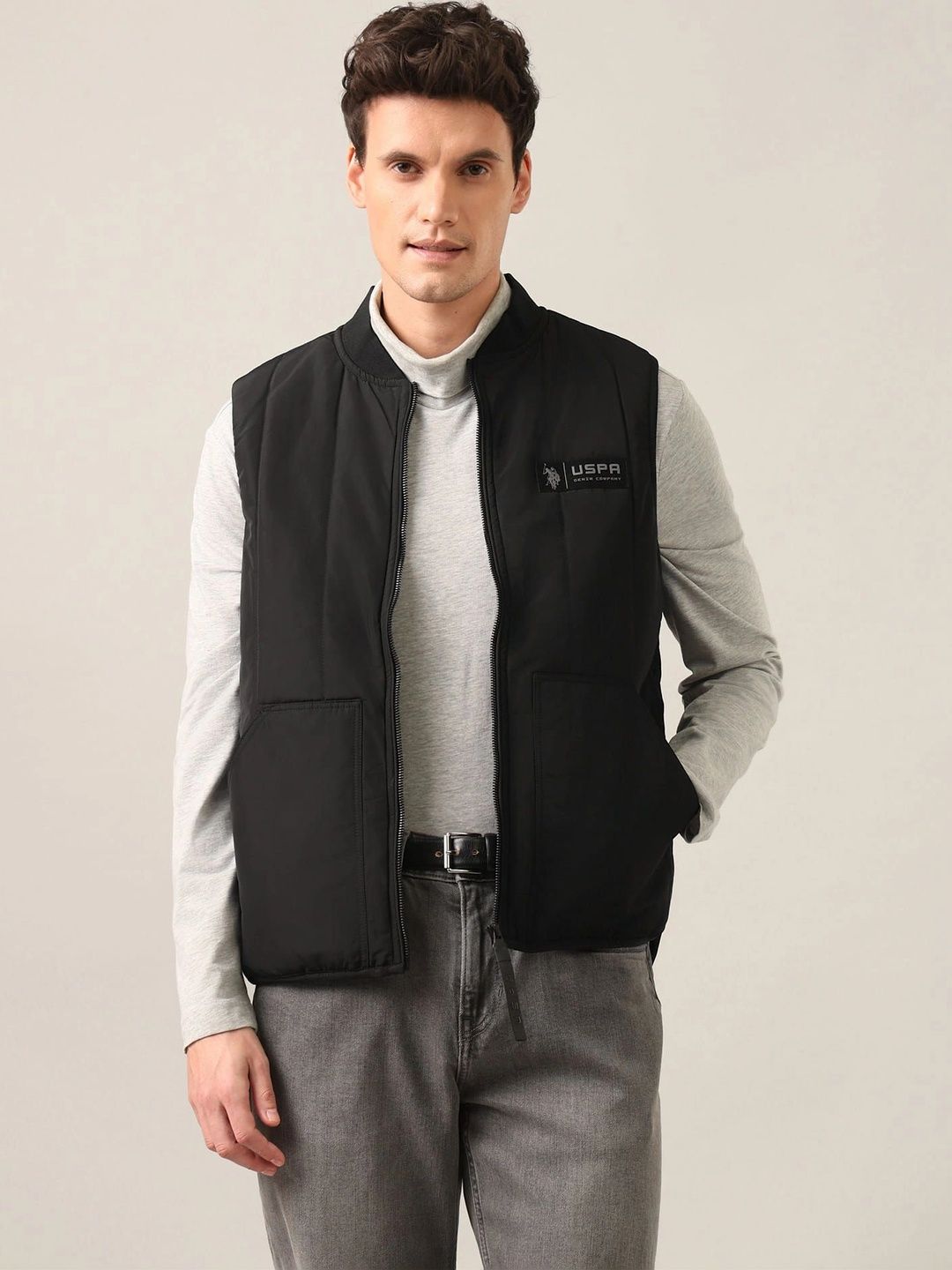 U.S. Polo Assn. Denim Co. Men Longline Quilted Jacket with Patchwork