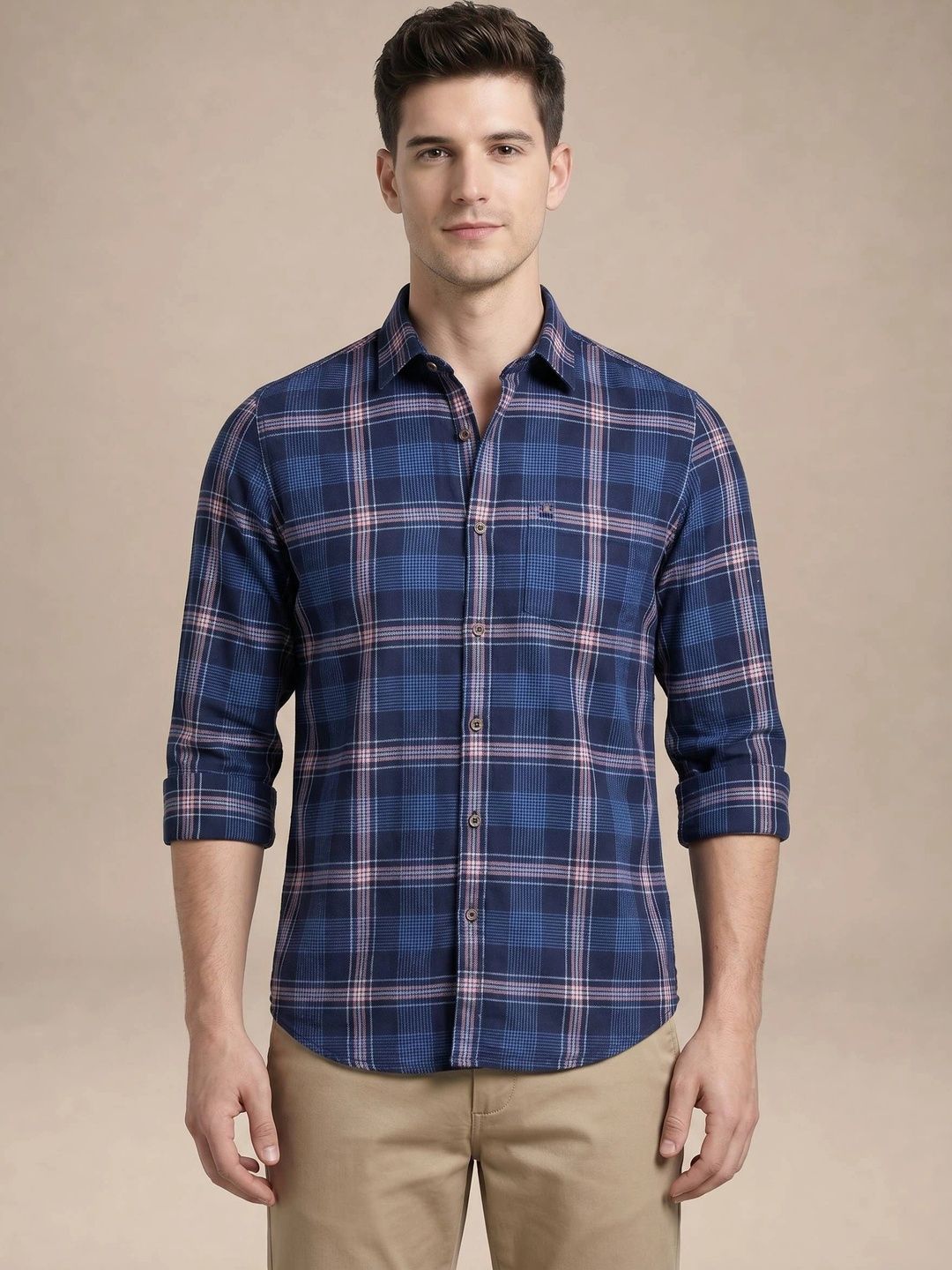 Turtle Men Relaxed Slim Fit Tartan Checks Checked Casual Shirt