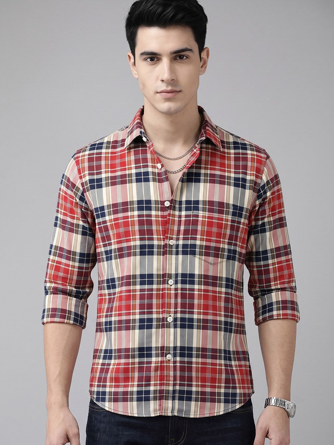 The Roadster Lifestyle Co. Men Classic Checked Pure Cotton Casual Shirt