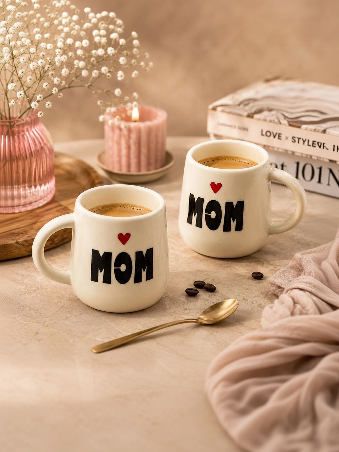 Lupaava White Text or Slogans Printed Ceramic Glossy Mugs Set of Cups and Mugs