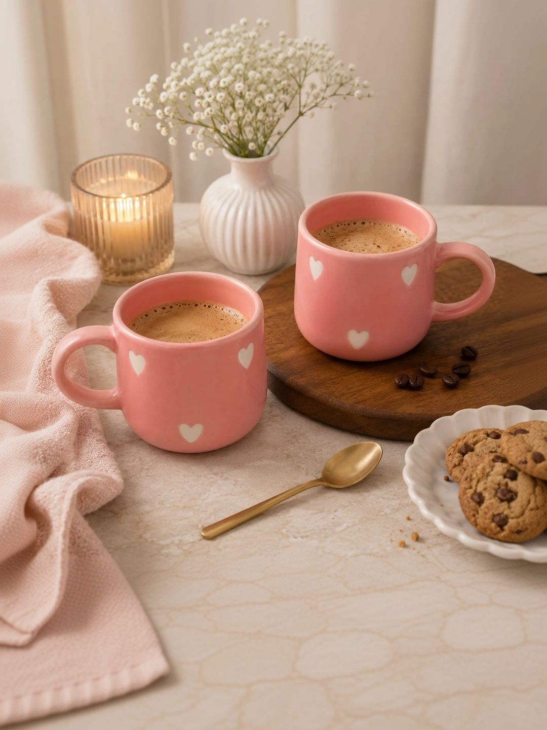 Lupaava Pink Printed Ceramic Glossy Mugs Set of Cups and Mugs