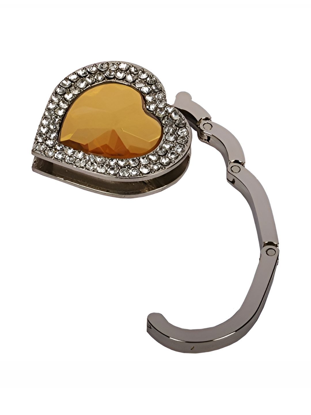 Premsons Yellow & White Metal Diamond Heart Shape Foldable Purse Holder Hook