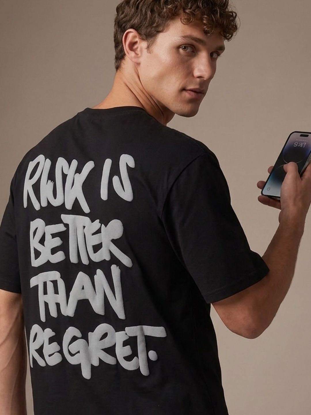 glitchez Risk Typography Printed Oversized Fit T-shirt