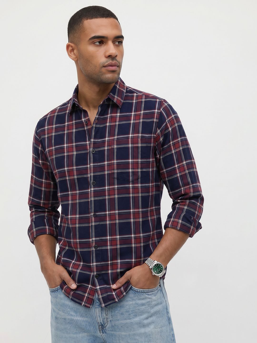 Roadster Men Checked Pure Cotton Casual Shirt