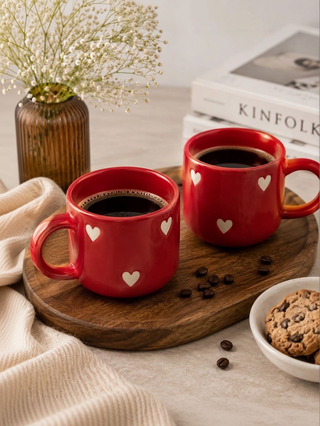 Lupaava Red Printed Ceramic Glossy Mugs Set of Cups and Mugs