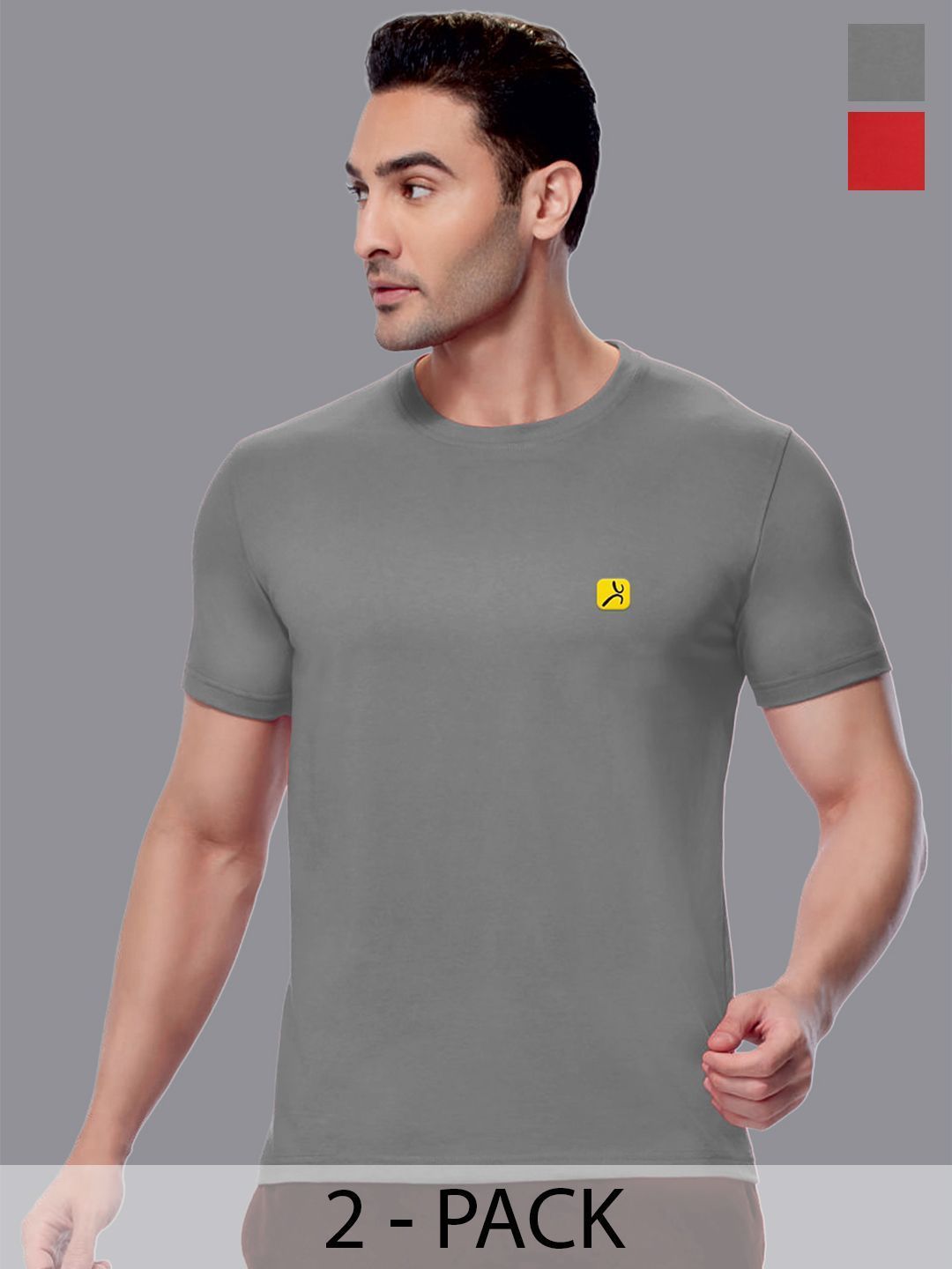 AMUL COMFY Pack Of 2 Round Neck Cotton Tshirt