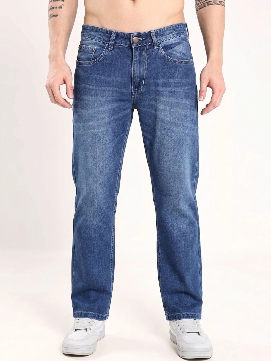 Hence Men Straight Fit Mid-Rise Light Fade Jeans