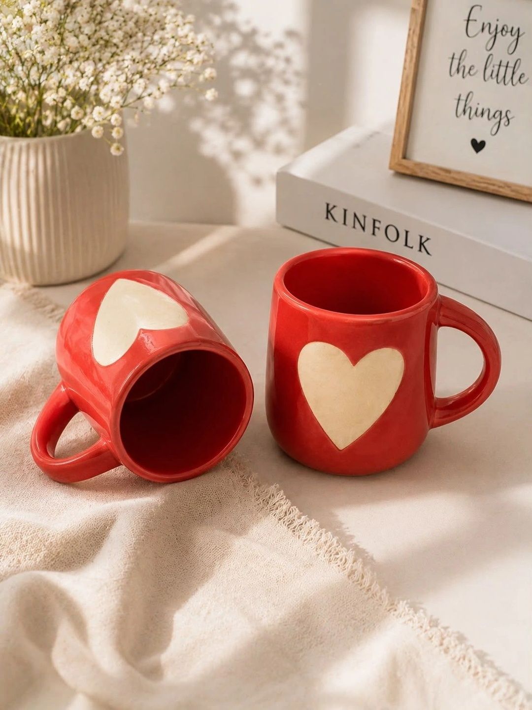 Lupaava Red Printed Ceramic Glossy Mugs Set of Cups and Mugs