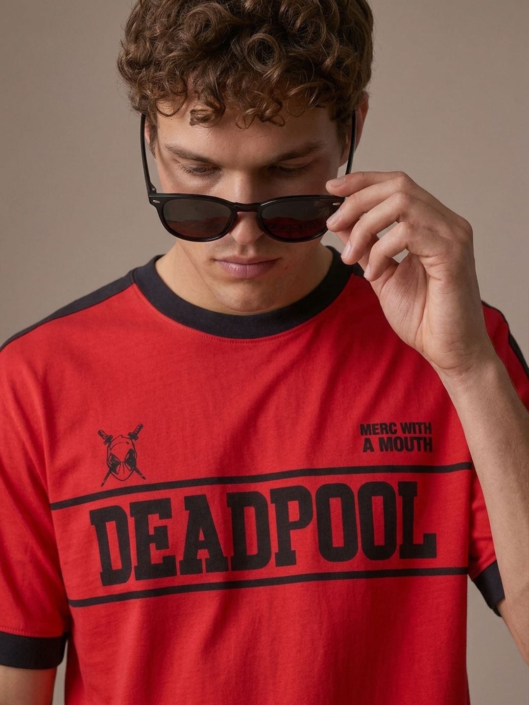 glitchez Deadpool Printed Relaxed Fit Drop-Shoulder Sleeves T-shirt