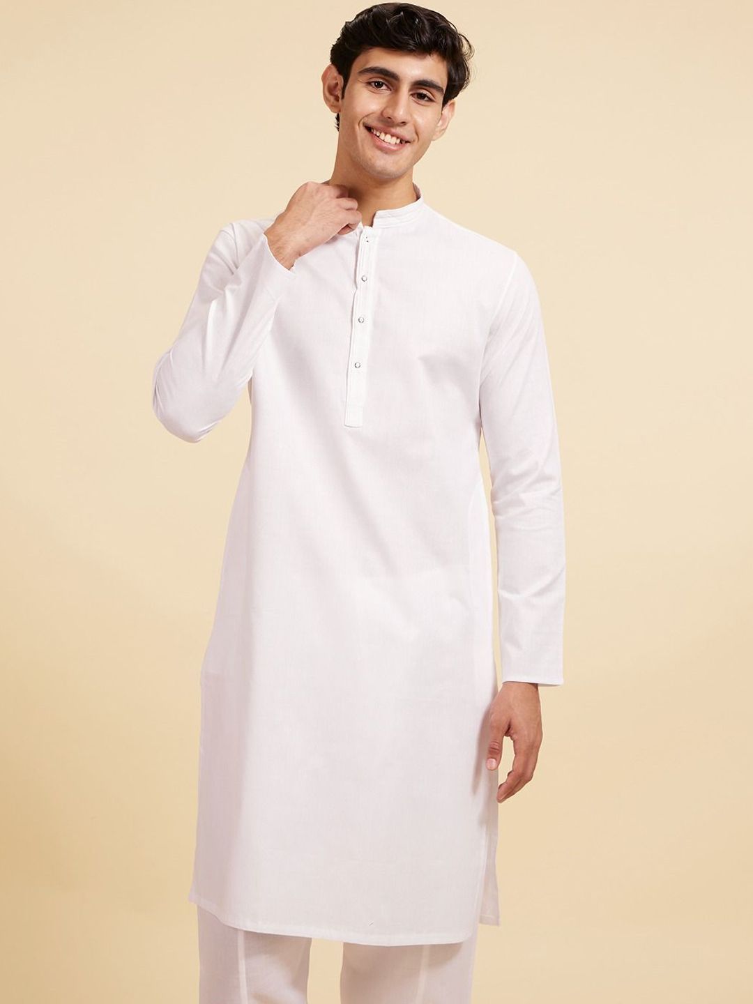 Diwas by Manyavar Cotton Mandarin Collar Straight Kurta