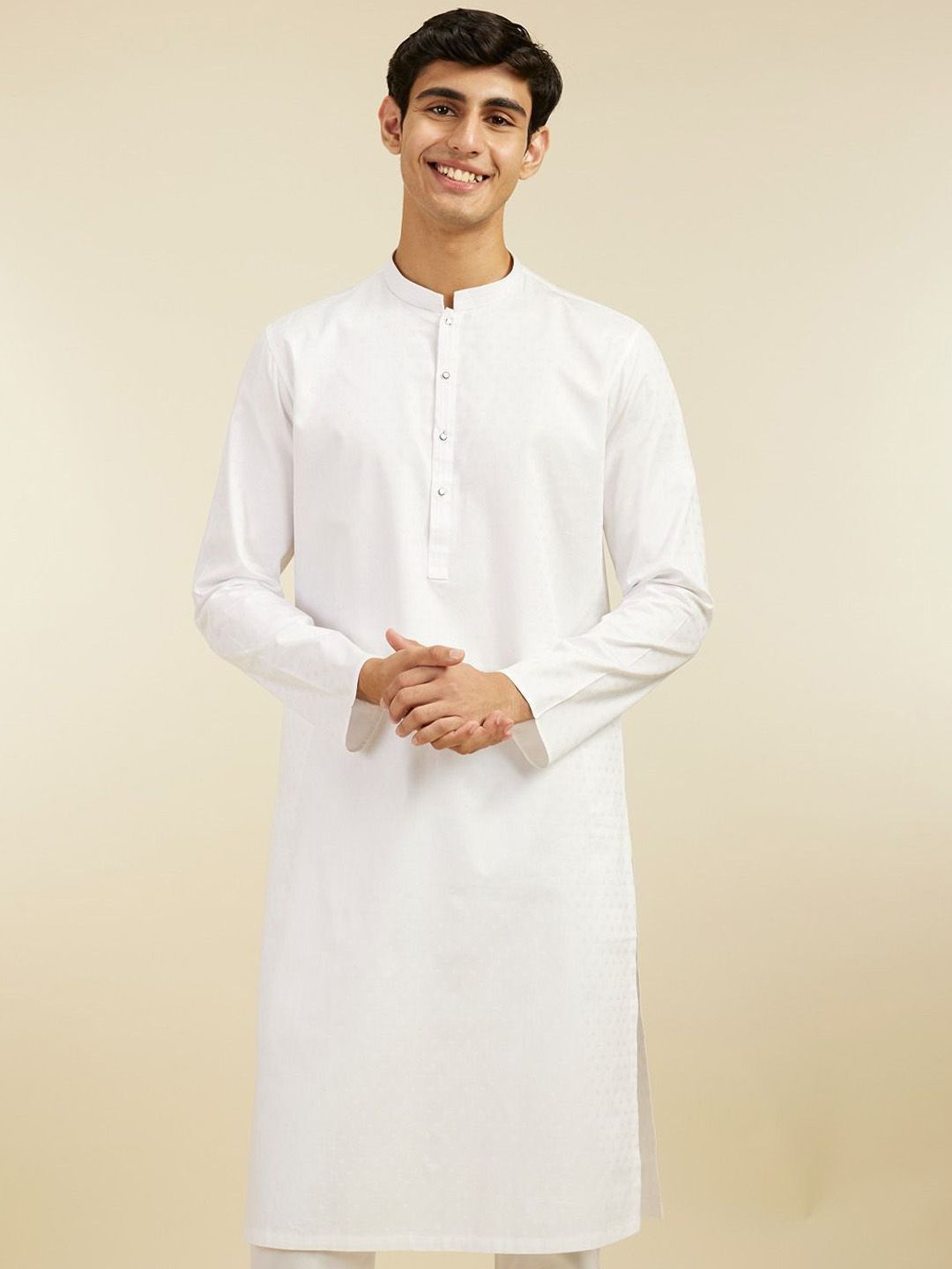Diwas by Manyavar Geometric Woven Design Mandarin Collar Cotton Straight Kurta