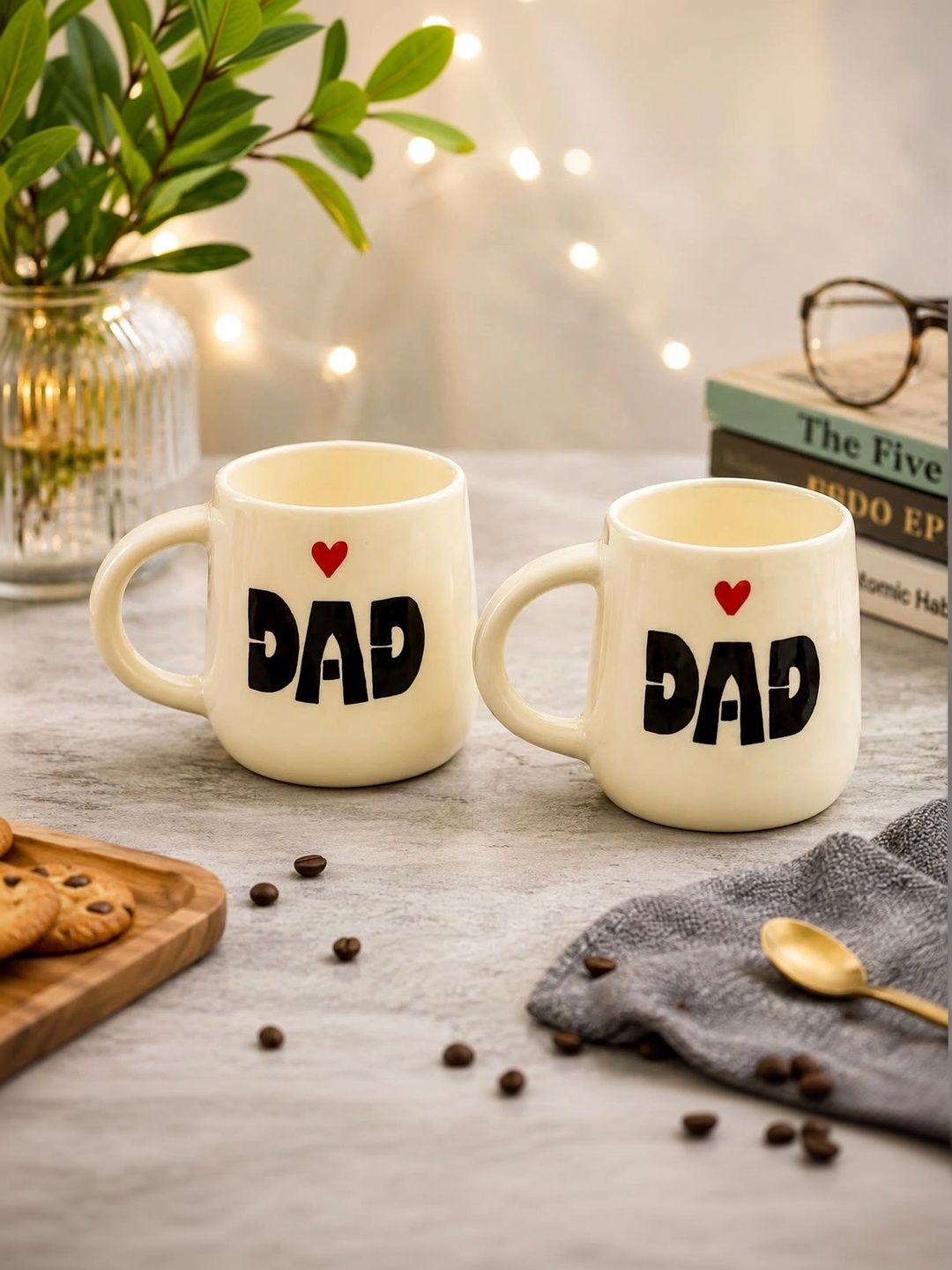 Lupaava White Text or Slogans Printed Ceramic Glossy Mugs Set of Cups and Mugs