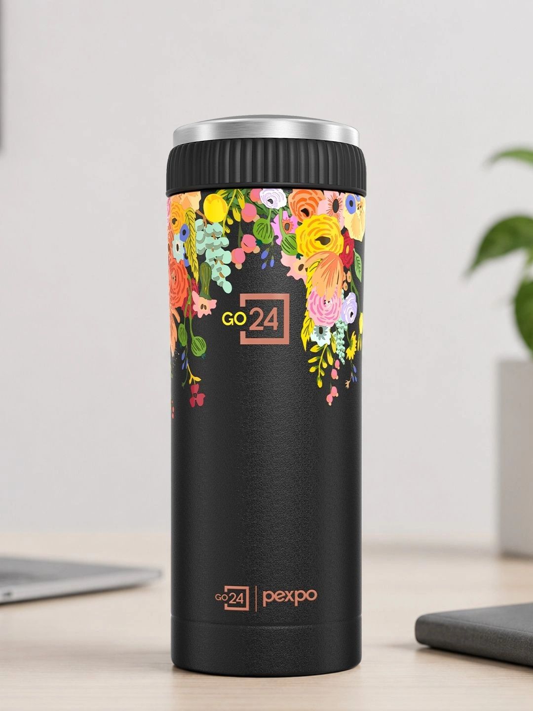 Pexpo Crypto Stainless Steel Vacuum Insulated Coffee Tumbler Hot & Cold Flask Black 430ml