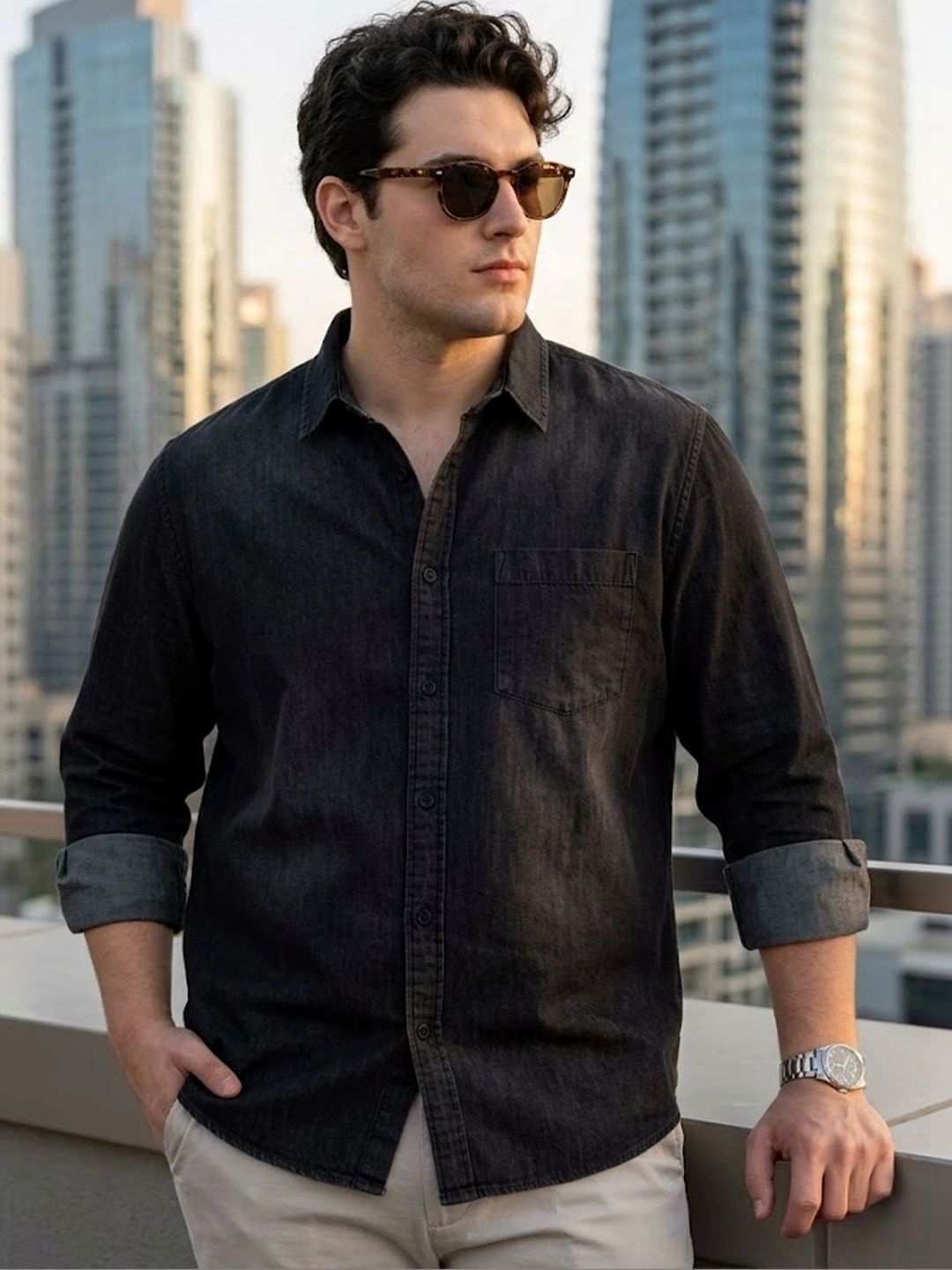 Urbano Plus Men Full Sleeve Regular Fit Casual Denim Shirt