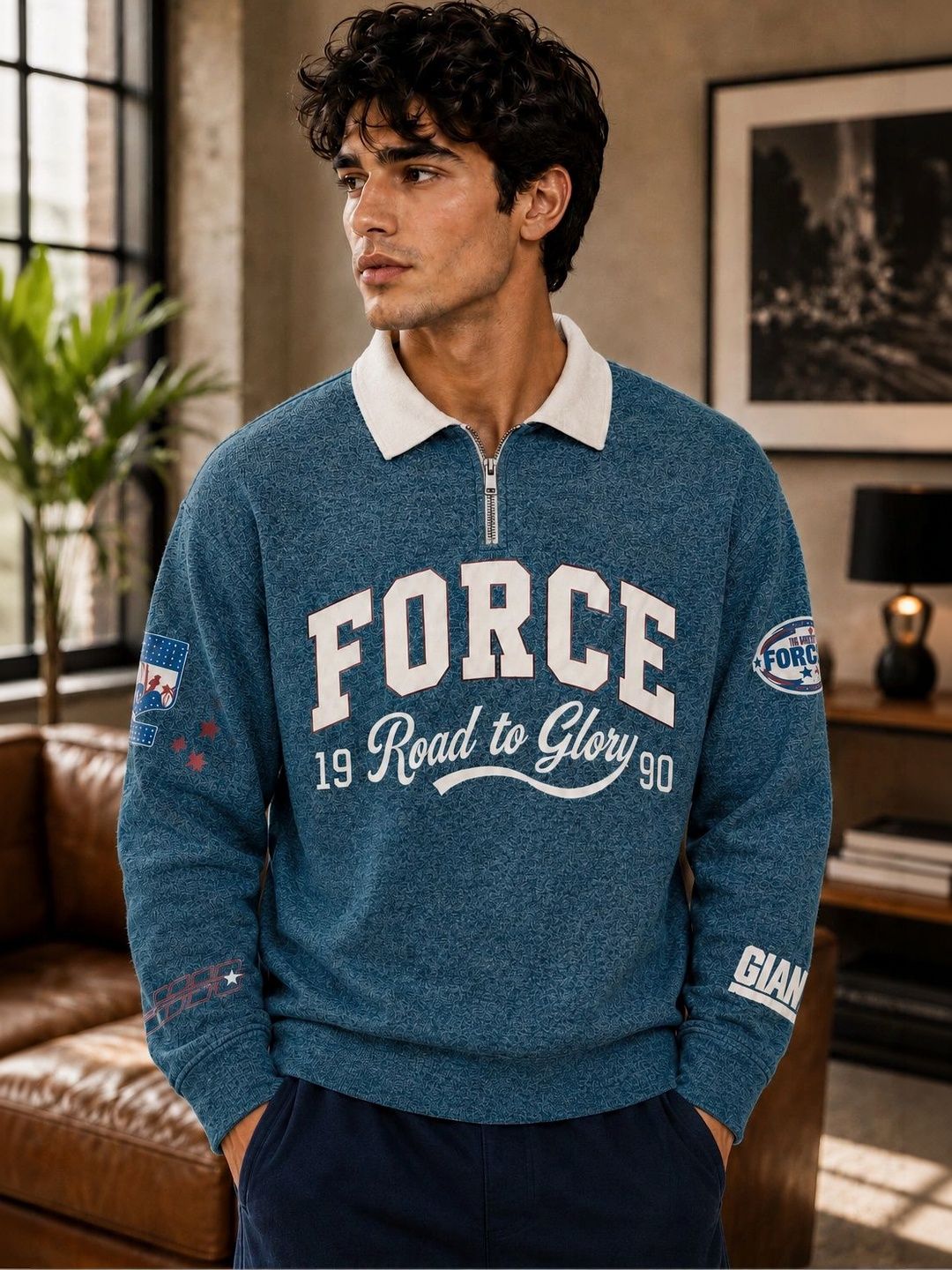 Force Men Typography Printed Polo Collar Pockets T-shirt