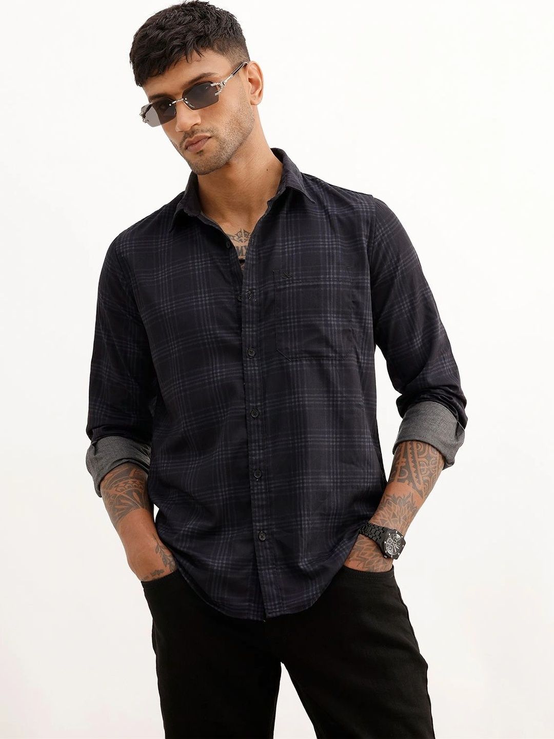 WROGN Men Slim Fit Checked Casual Shirt