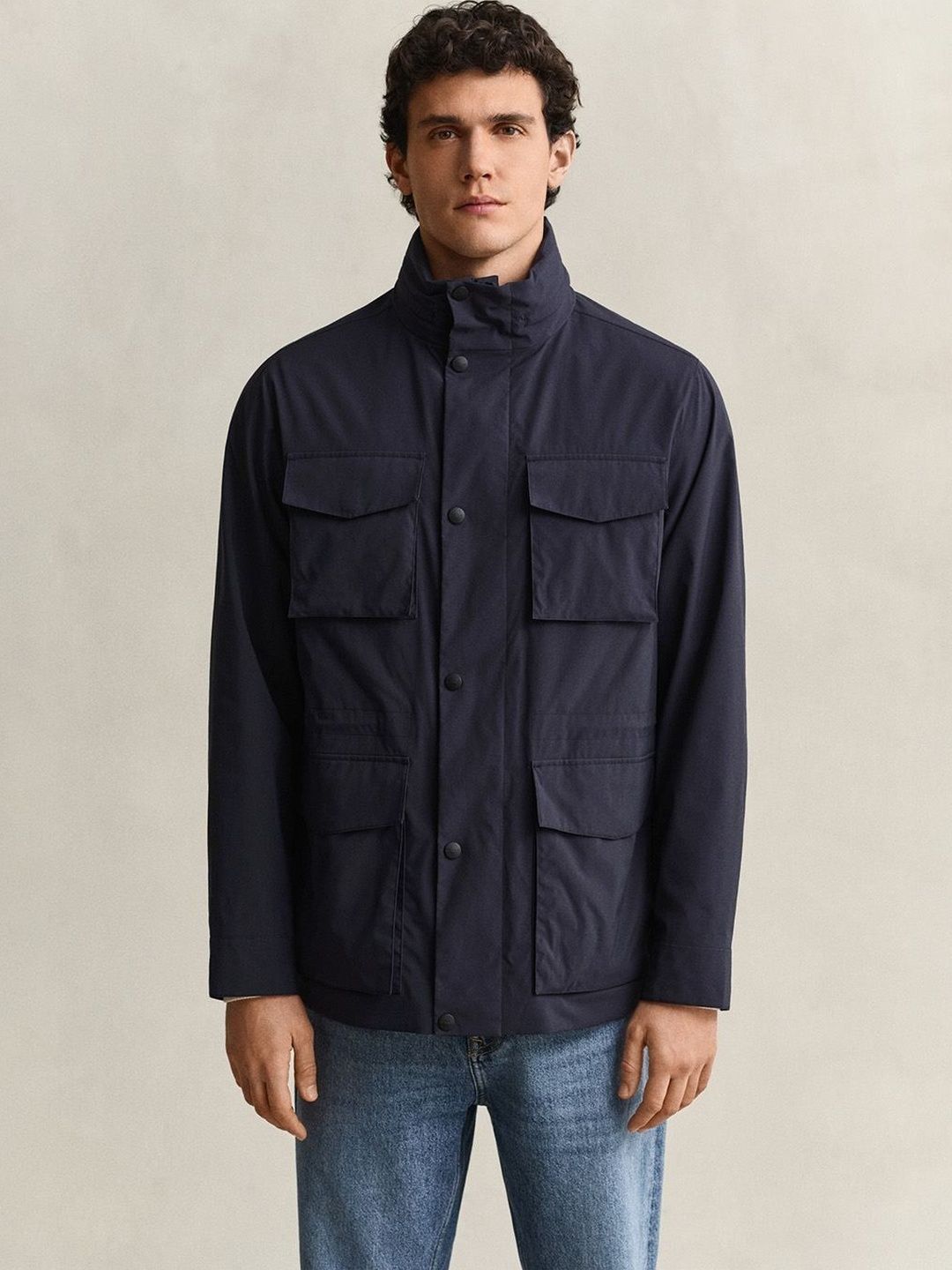 Gant Men Navy Blue Solid Regular Fit Jacket