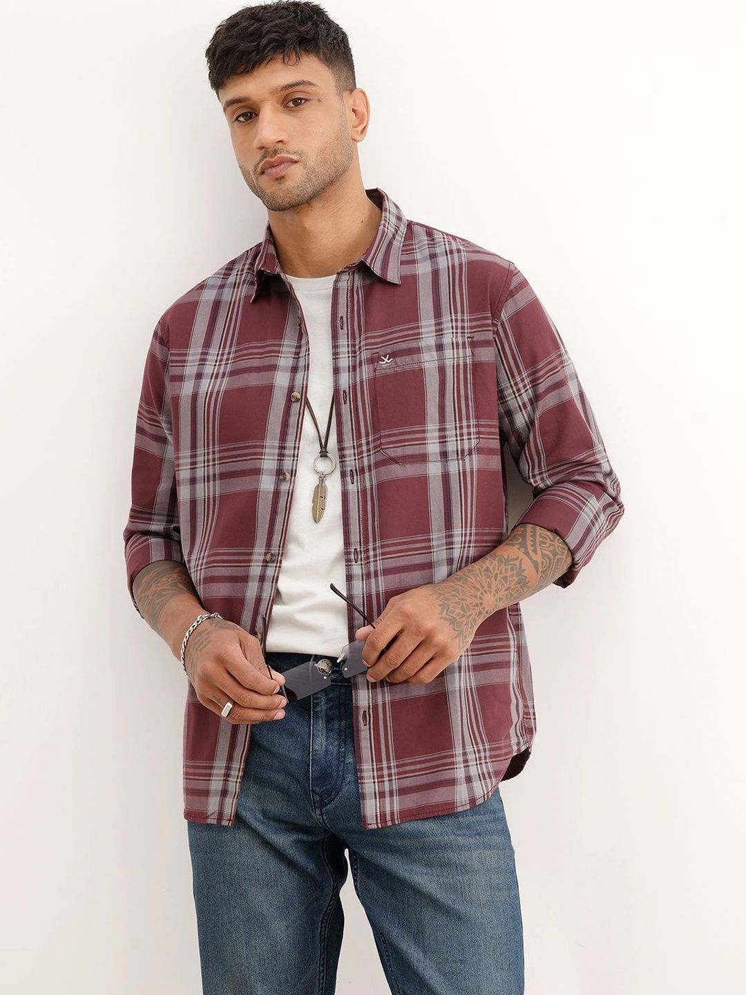 WROGN Men Slim Fit Tartan Checks Checked Casual Shirt