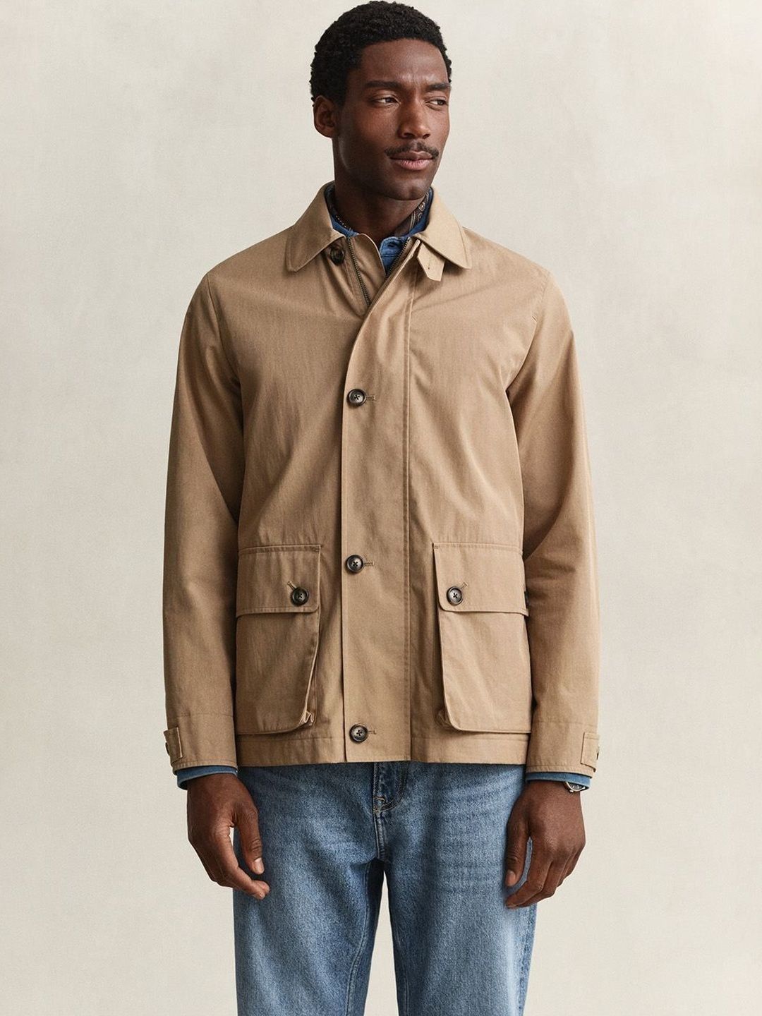 Gant Men Beige Solid Regular Fit Jacket
