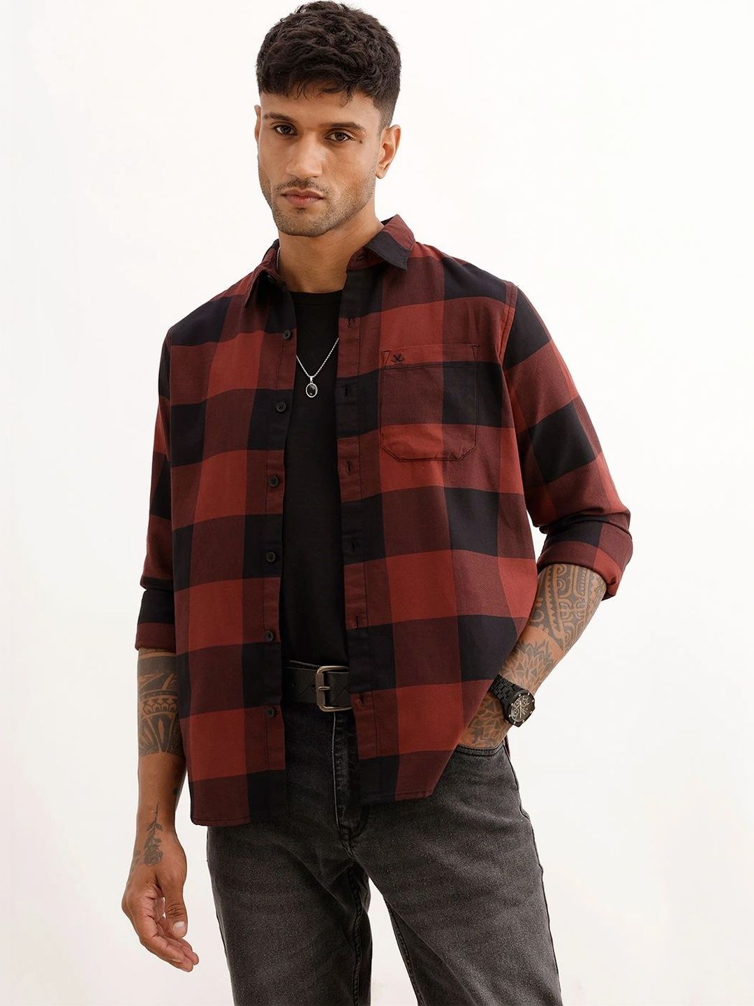 WROGN Men Slim Fit Buffalo Checks Checked Casual Shirt