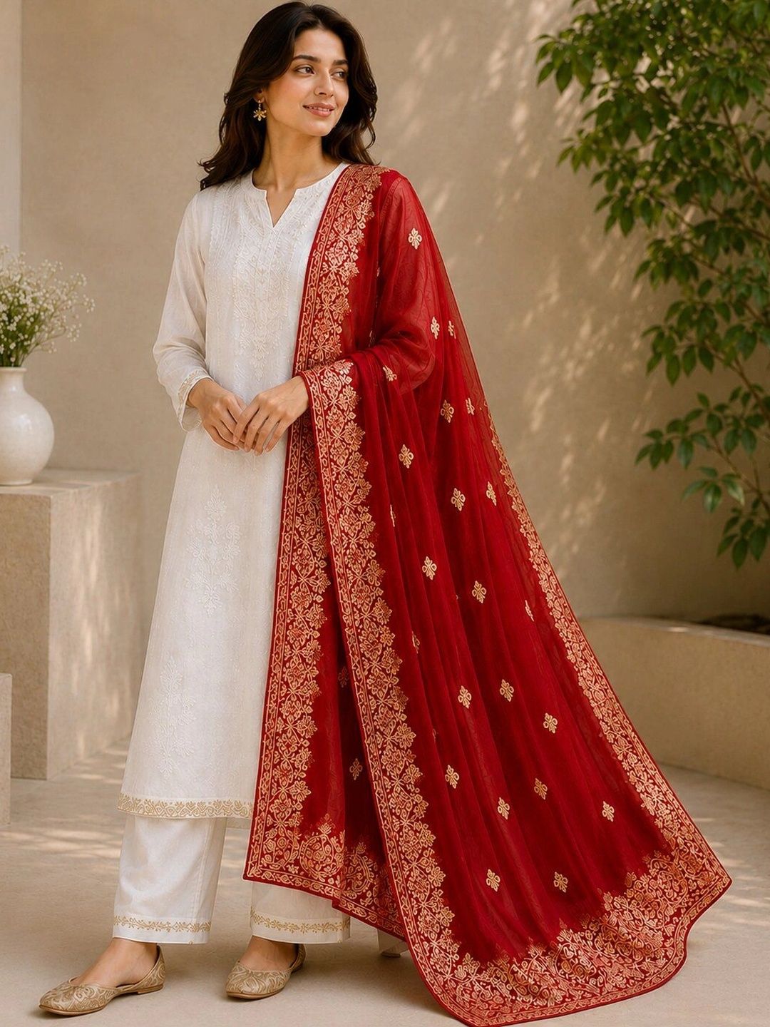 Ground Fashion Ground Fashion Ethnic Motifs Embroidered Dupatta with Zari
