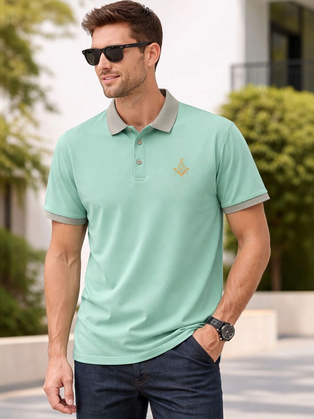 HERE&NOW Men Polo Collar T-shirt